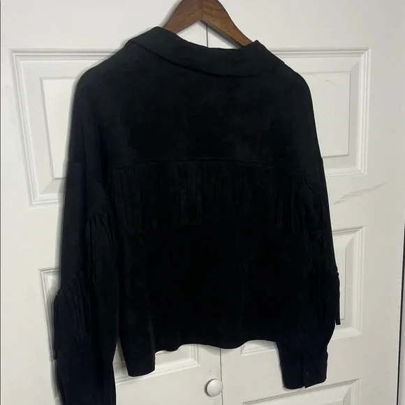 Loveriche Faux Suede Fringe Jacket Black Size Large Western Boho - Picture 3 of 6